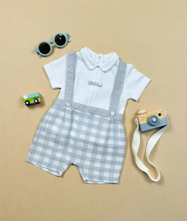 Dapper Gingham Overall Set